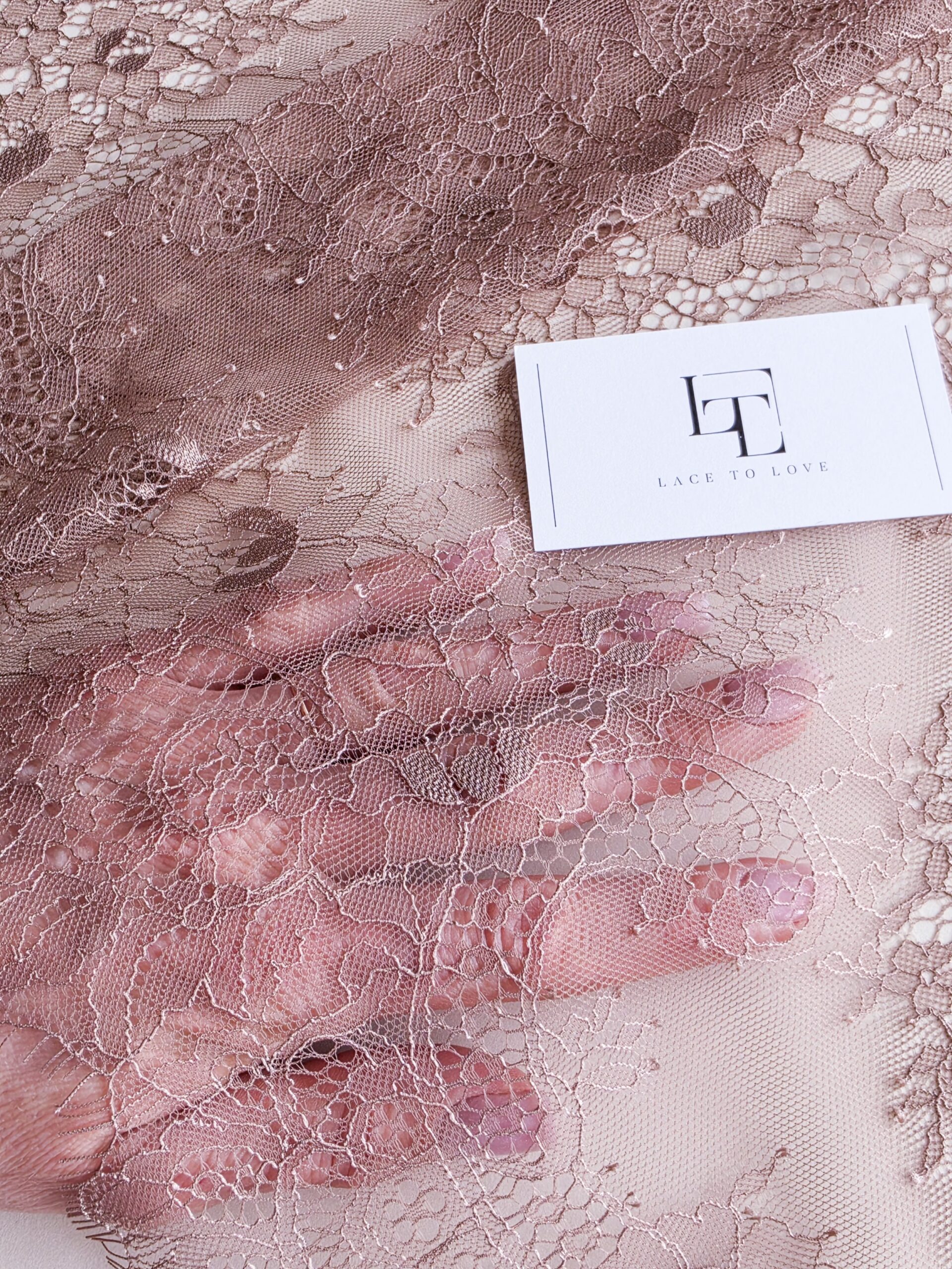 Salmon pink French Chantilly lace trimming buy online by the meter