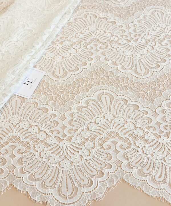 Light ivory French Alencon lace fabric buy online by the meter