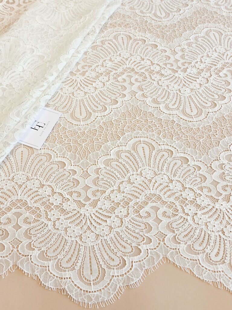 Light ivory French Alencon lace fabric buy online by the meter
