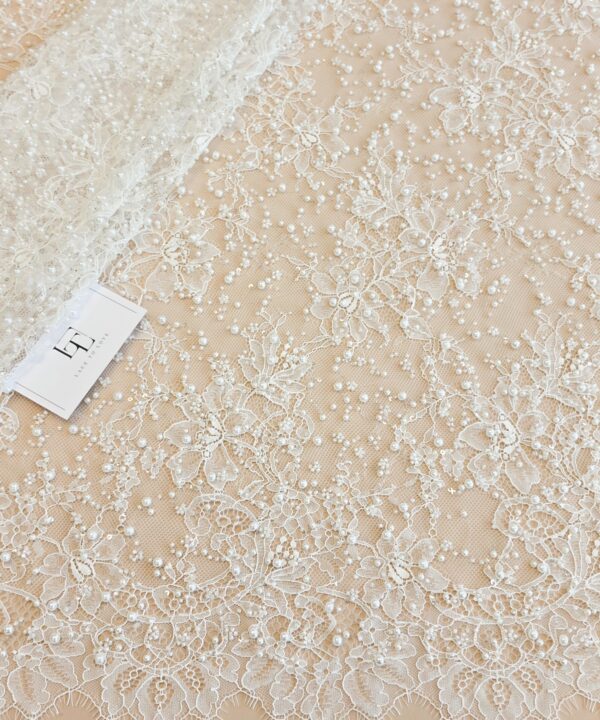 High quality beaded bridal lace fabric by the meter