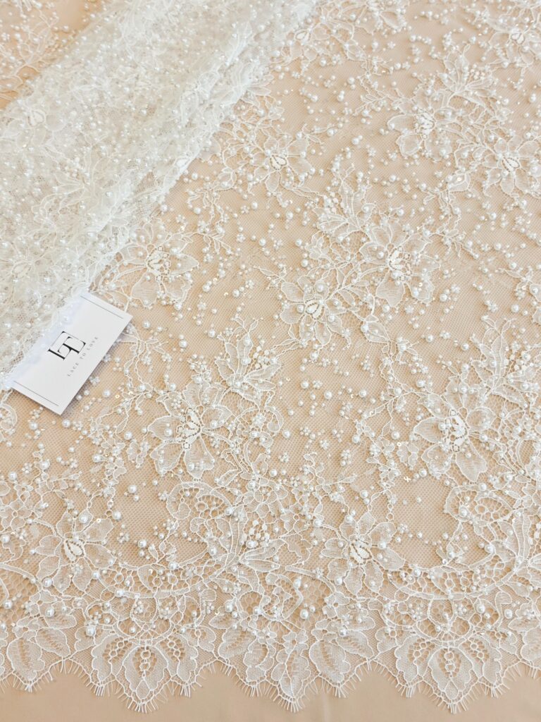 High quality beaded bridal lace fabric by the meter