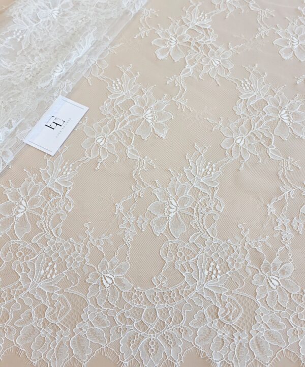 Light ivory French Chantilly bridal lace fabric buy online by the meter