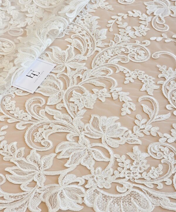 Light ivory French Chantilly lace fabric buy online by the meter