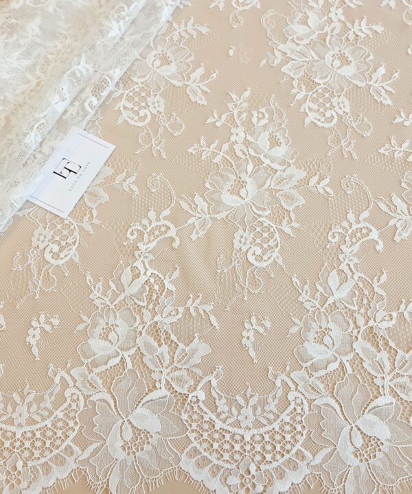 Light ivory French Chantilly lace fabric buy online by the meter