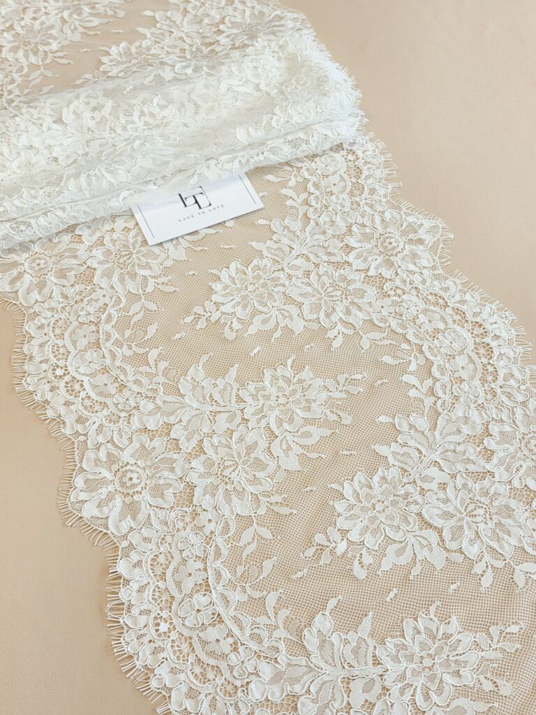 Ivory Chantilly eyelash lace trim with cord europe
