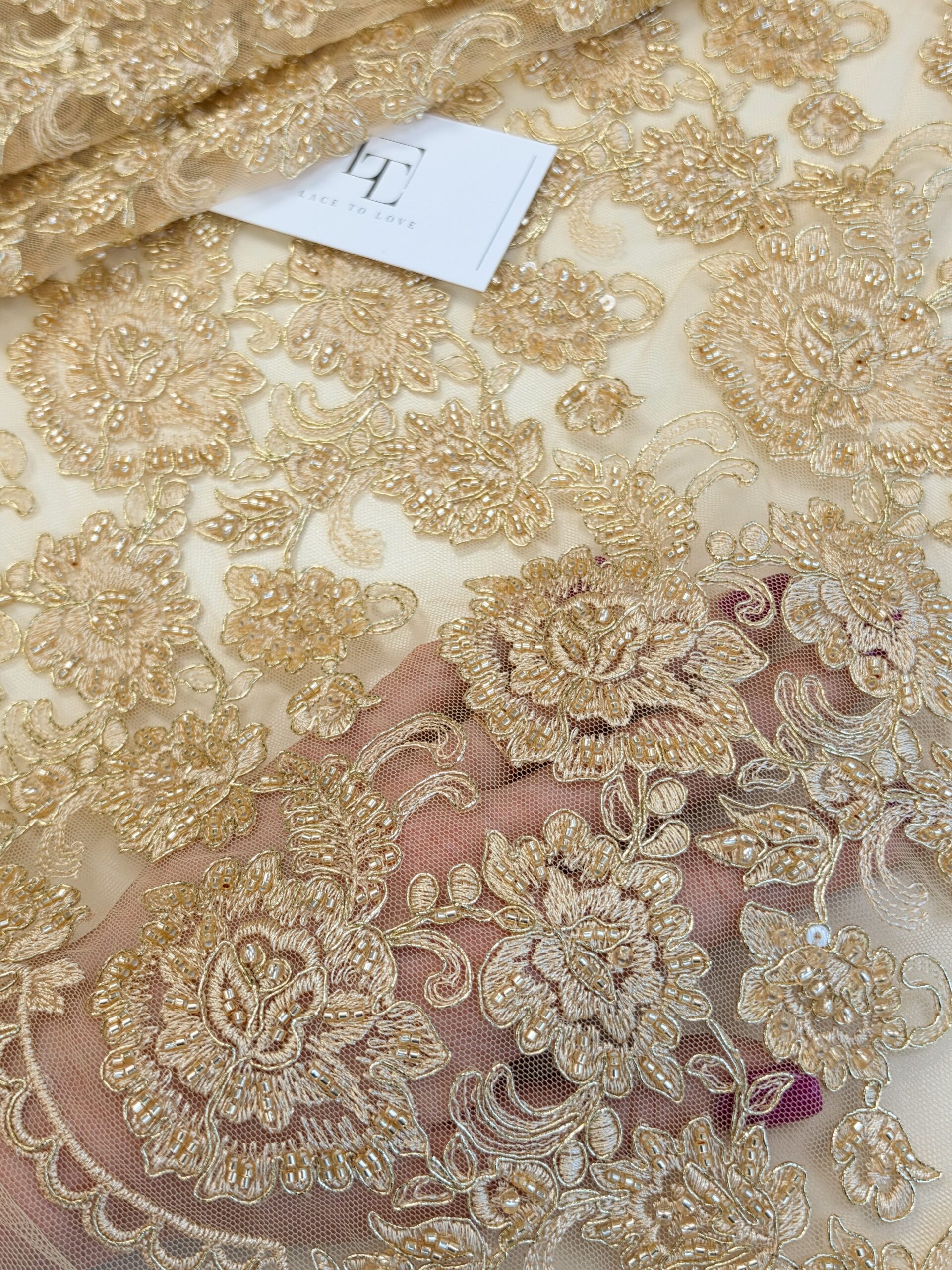 Quality-french-lace-cloth-online-shop Pearls beads gold color French lace fabric cloth