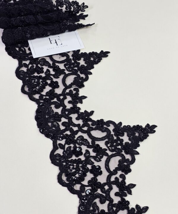 Beaded black lace trimming