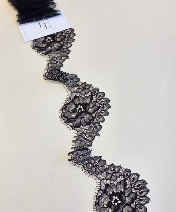 Black Chantilly eyelash lace trim fabric europe