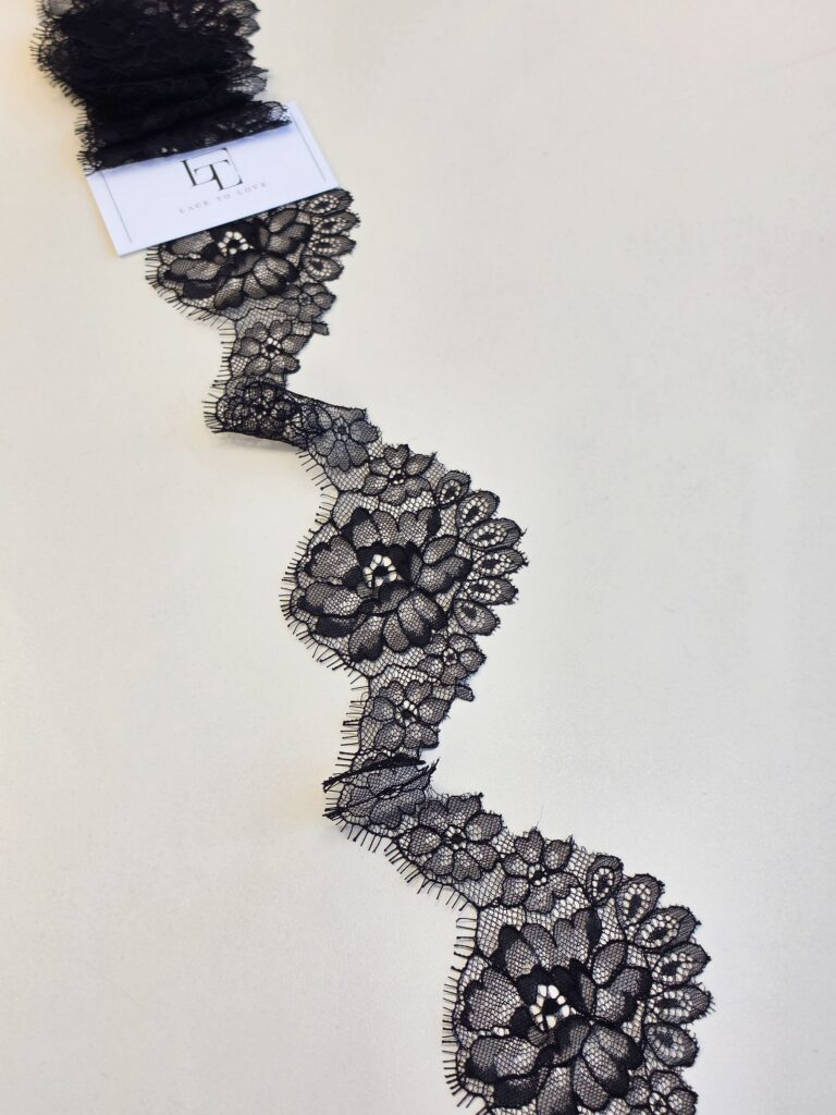 Black Chantilly eyelash lace trim fabric europe