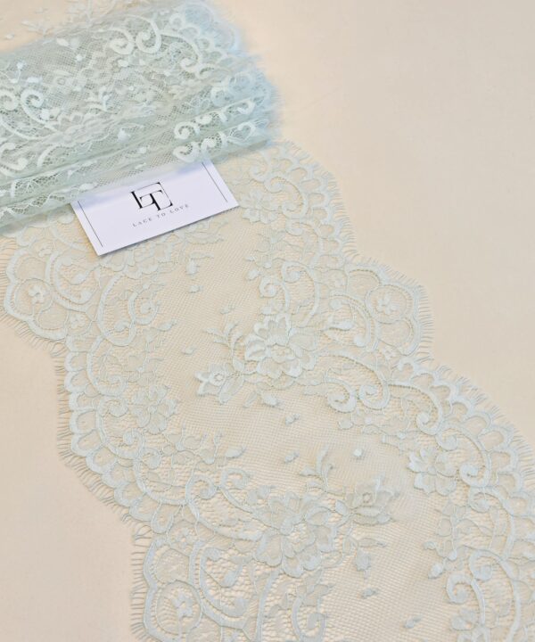 Delicate pale green bridal lace edge