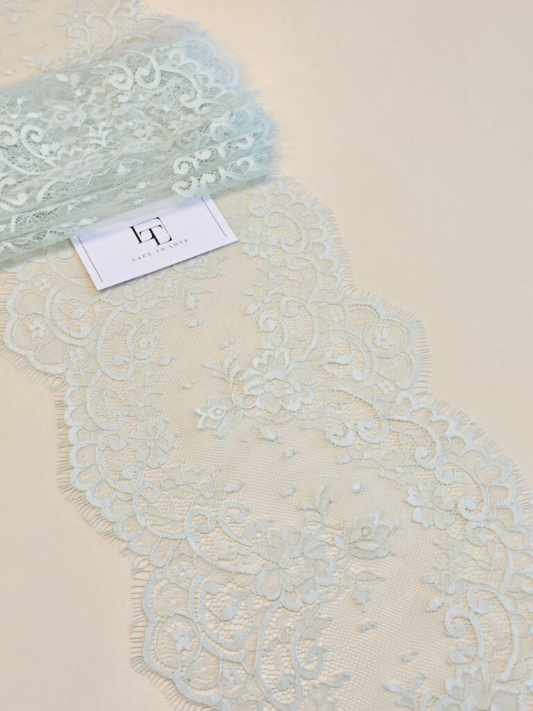Delicate pale green bridal lace edge