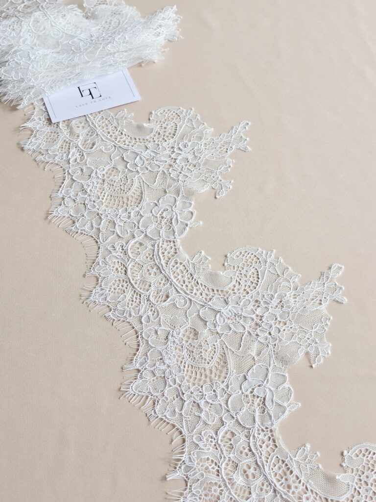 White French Chantilly lace trimming with cord buy online by the meter