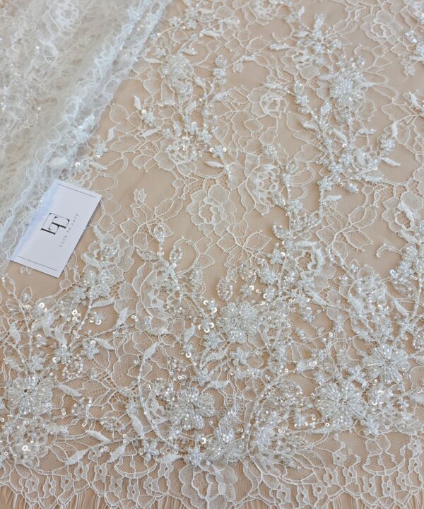 High quality beaded bridal lace fabric by the meter