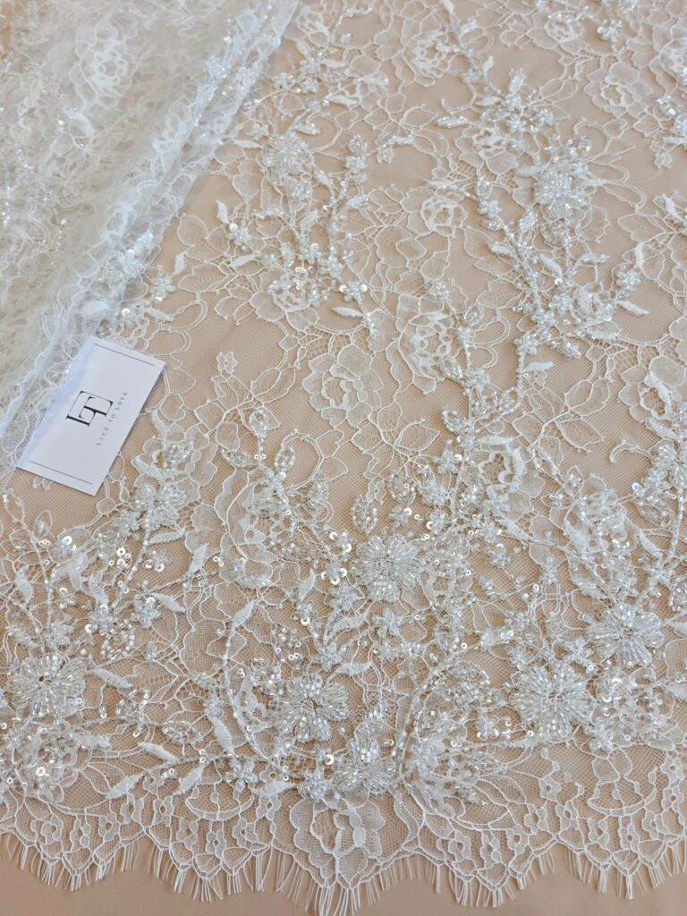 High quality beaded bridal lace fabric by the meter