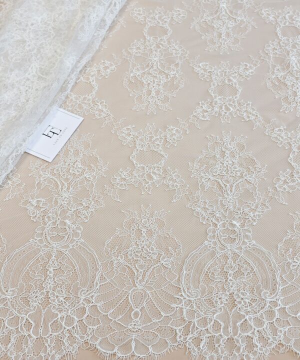 Light ivory French Chantilly bridal lace fabric buy online by the meter