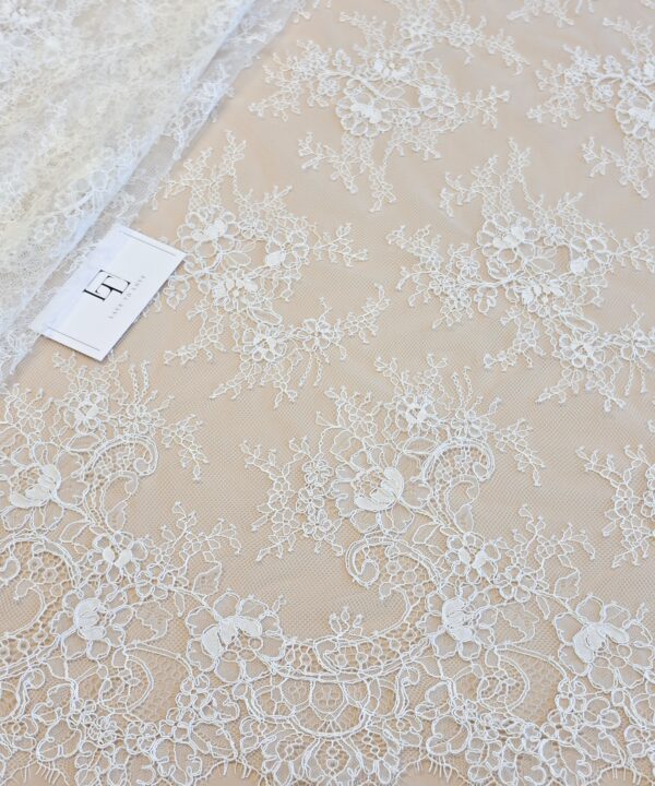 Light ivory French Chantilly bridal lace fabric buy online by the meter