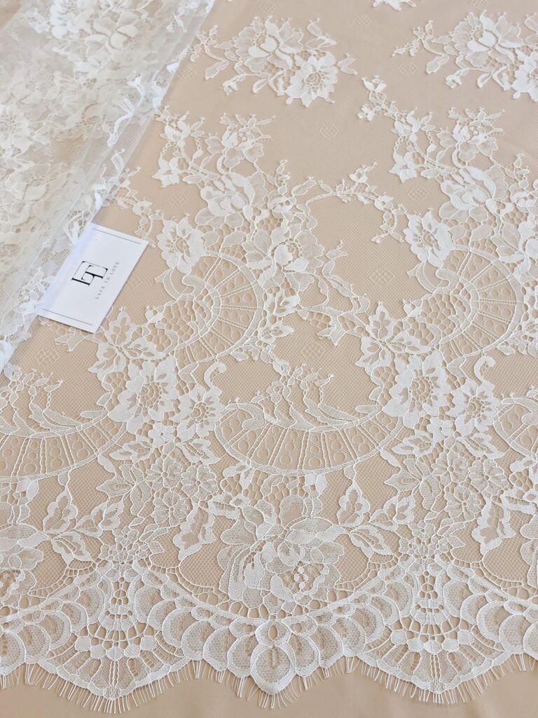 Light ivory French Chantilly lace fabric buy online by the meter